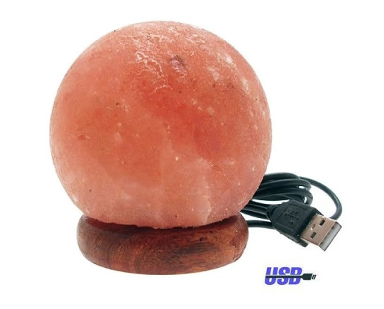 Lampada led USB a SFERA di sale rosa dell' Himalaya